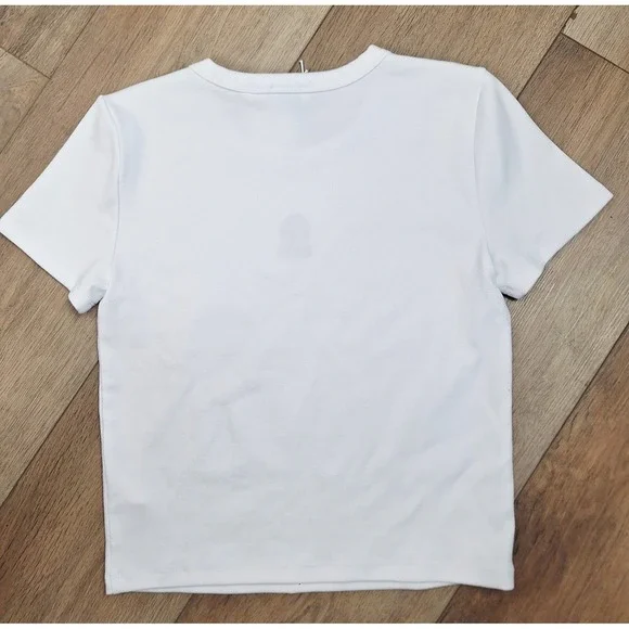 Sunday Best Aritzia White Embroidered Poodle T-Shirt Womens Size Medium NWT - Picture 2 of 7